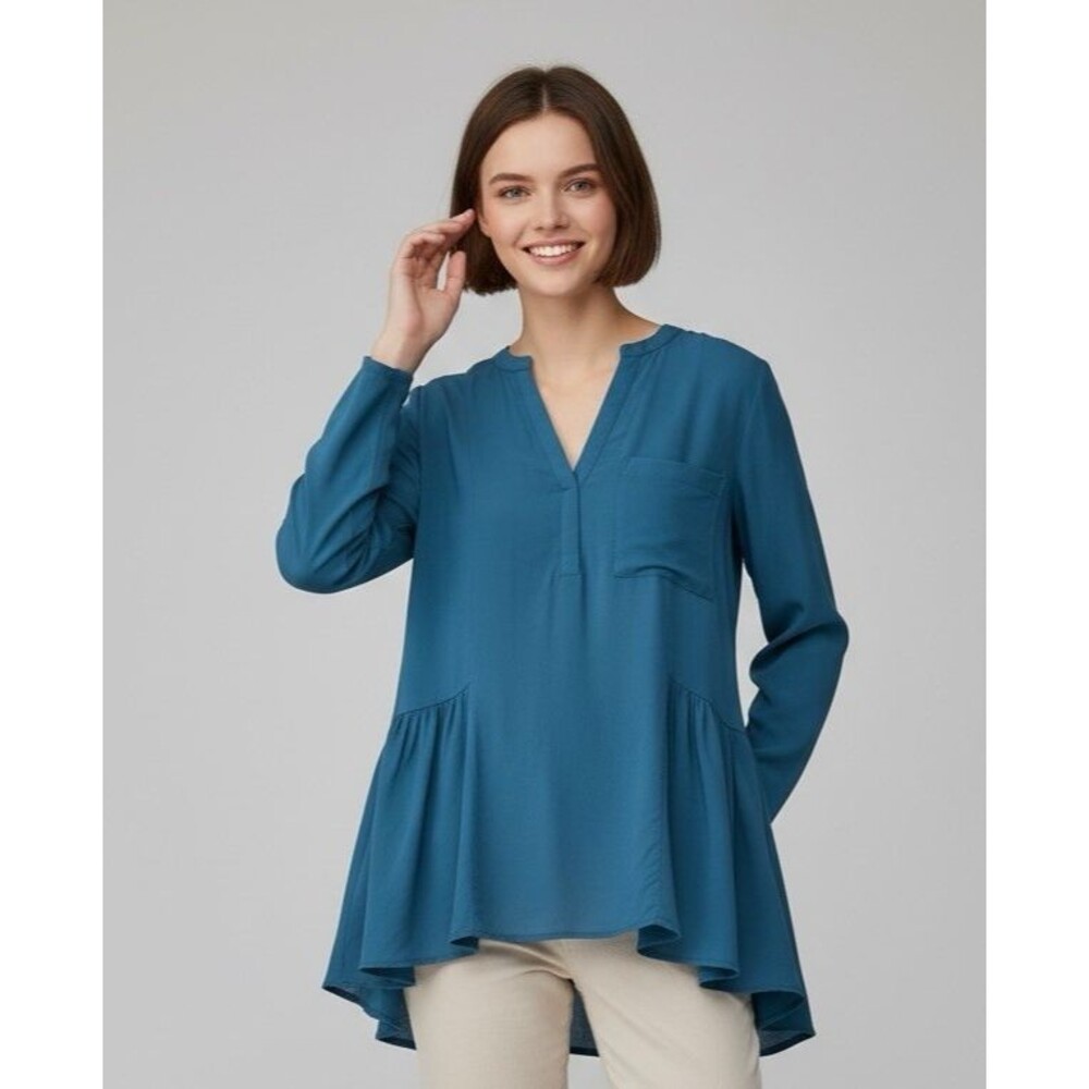 Maeve womens asymetrical deep blue casual breezy lightweight v-neck blouse sz 12